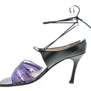 CHANEL Black Purple Tie Stiletto Heels 38 8